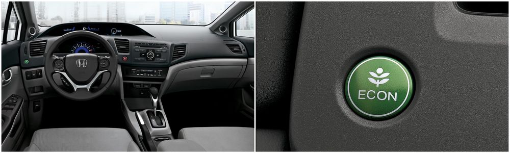 Honda Civic 2011 — интерьер, кнопка ECON, фото